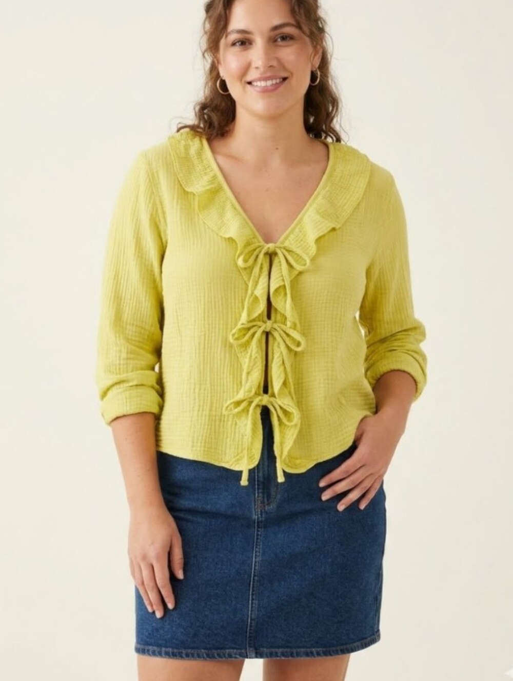 Joyna Paris Tie Blouse Yellow NWT